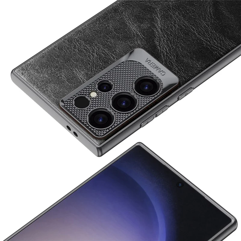 GKK For Samsung Galaxy S23 Ultra Case Waxy PU + TPU + PC Phone Back Cover Dragon Scale Design - Brown