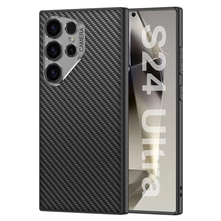 GKK For Samsung Galaxy S24 Ultra Case PU + TPU + PC Protective Phone Cover with Clear Lens Hole - Carbon Fiber Texture