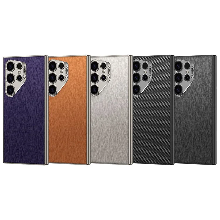 GKK For Samsung Galaxy S24 Ultra Case PU + TPU + PC Protective Phone Cover with Clear Lens Hole - Carbon Fiber Texture