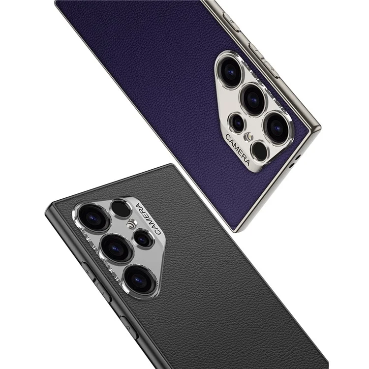 GKK For Samsung Galaxy S24 Ultra Case PU + TPU + PC Protective Phone Cover with Clear Lens Hole - Carbon Fiber Texture