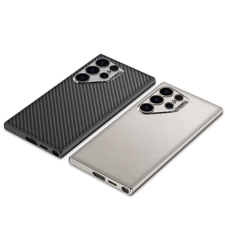 GKK For Samsung Galaxy S24 Ultra Case PU + TPU + PC Protective Phone Cover with Clear Lens Hole - Carbon Fiber Texture