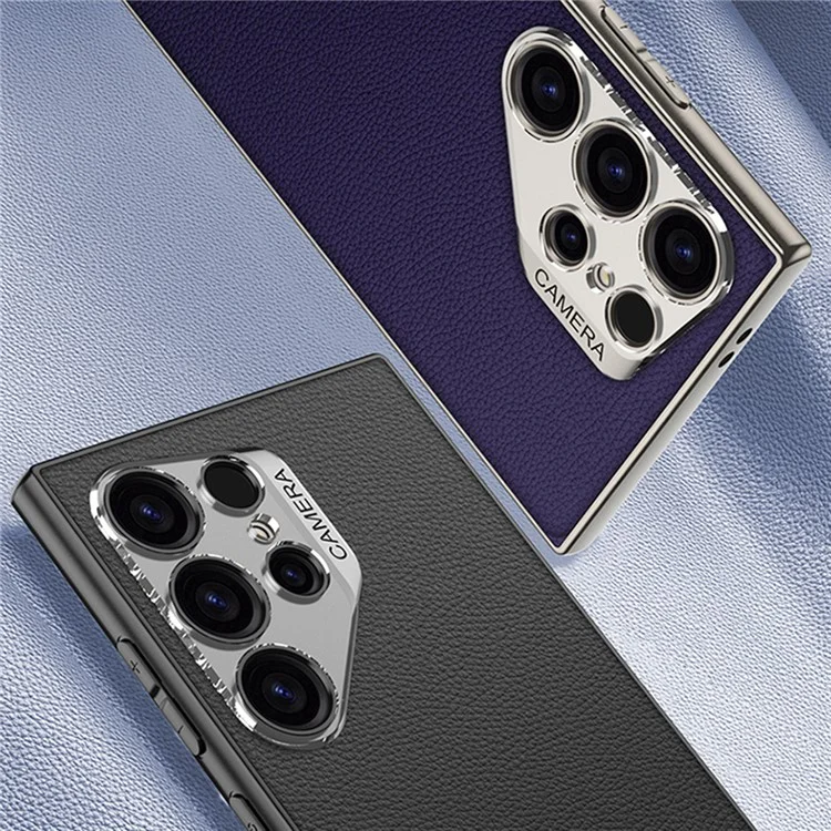 GKK For Samsung Galaxy S24 Ultra Case PU + TPU + PC Protective Phone Cover with Clear Lens Hole - Carbon Fiber Texture