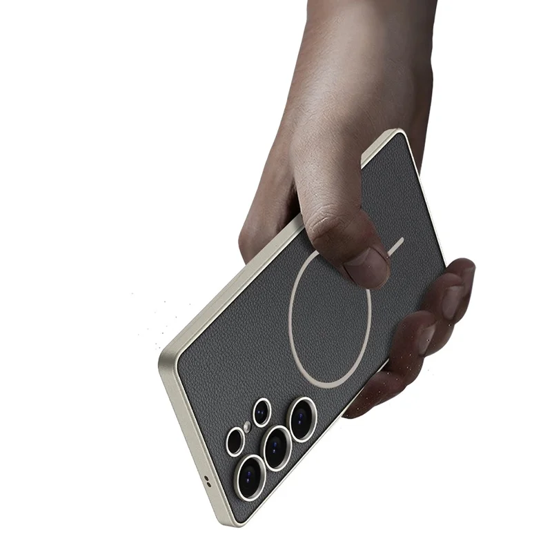 GKK For Samsung Galaxy S25 Ultra Magnetic Case Protective PU + TPU + PC Phone Back Cover - Titanium Black