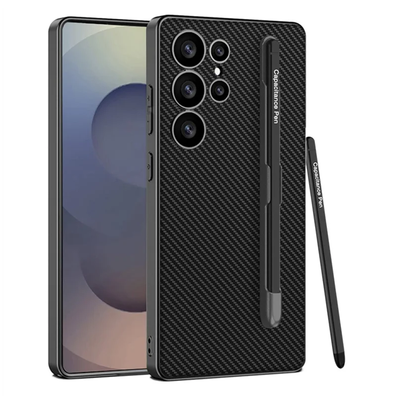 GKK For Samsung Galaxy S25 Ultra Case with Stylus Skin Touch PU + TPU + PC Phone Back Cover - Carbon Fiber Texture