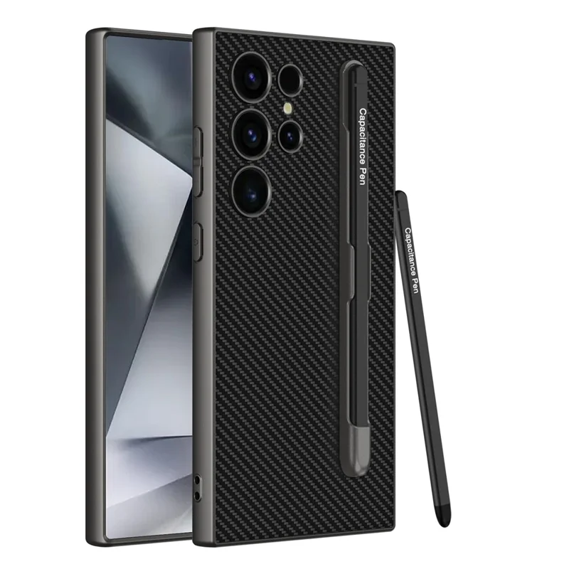 GKK For Samsung Galaxy S24 Ultra Case with Stylus Skin Touch PU + TPU + PC Phone Back Cover - Carbon Fiber Texture