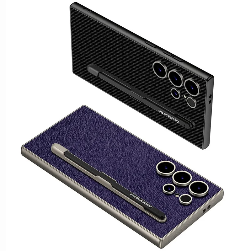 GKK For Samsung Galaxy S24 Ultra Case with Stylus Skin Touch PU + TPU + PC Phone Back Cover - Carbon Fiber Texture