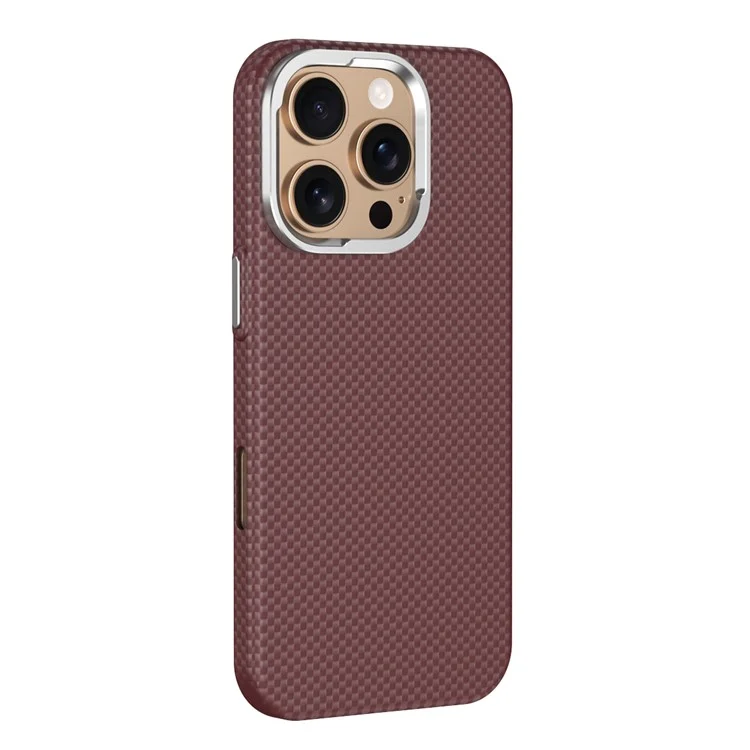 GKK For iPhone 16 Pro Case Compatible with MagSafe Metal + PC Phone Back Cover Carbon Fiber Texture - Red  /  Black