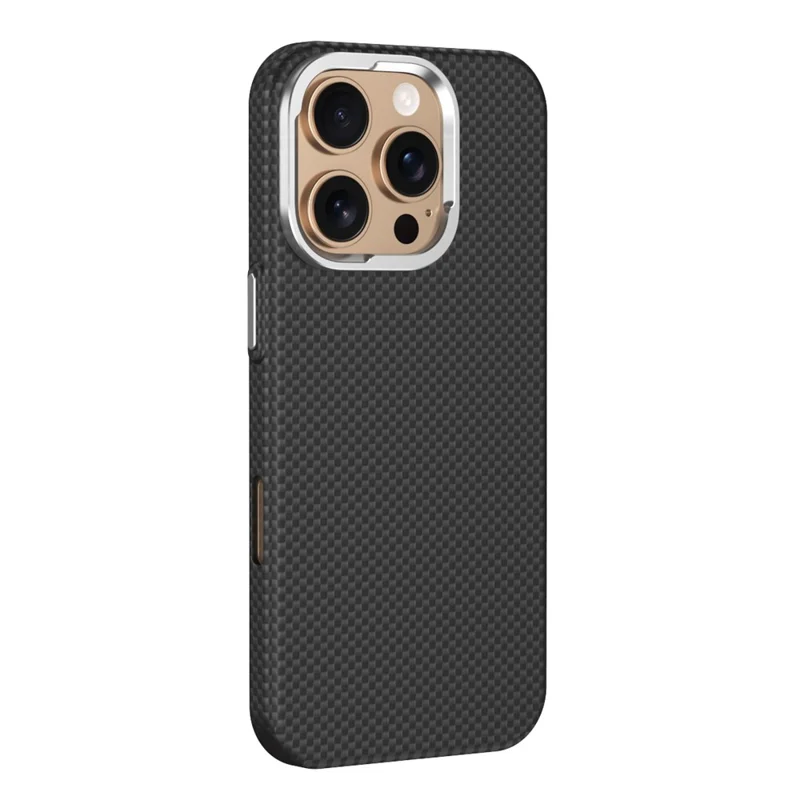 GKK For iPhone 16 Pro Case Compatible with MagSafe Metal + PC Phone Back Cover Carbon Fiber Texture - Black