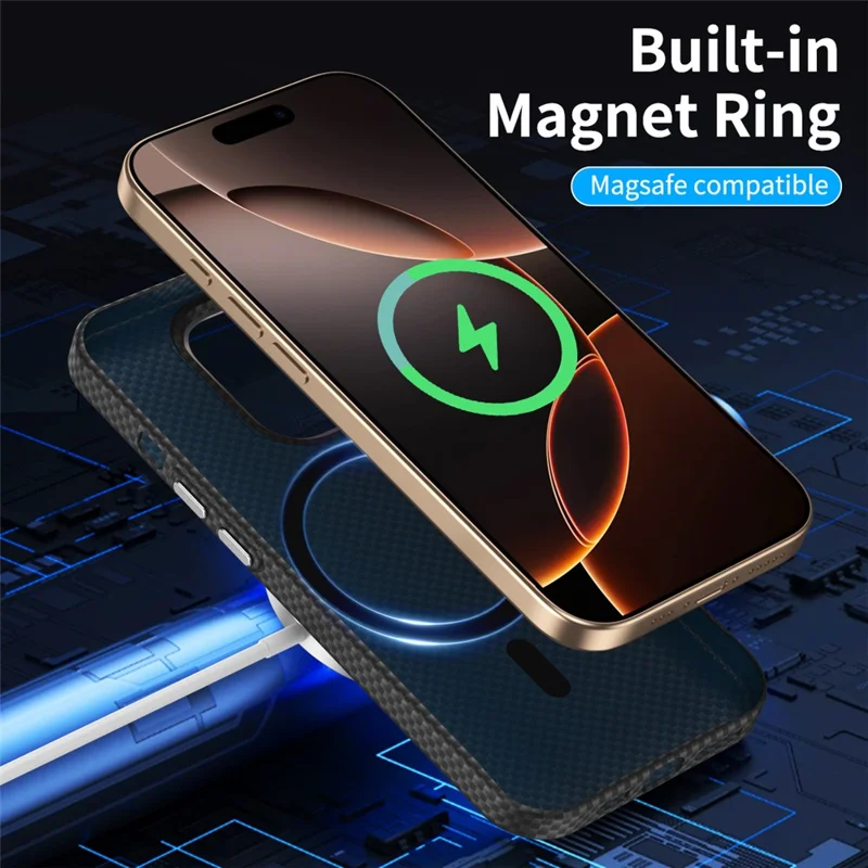GKK For iPhone 16 Pro Case Compatible with MagSafe Metal + PC Phone Back Cover Carbon Fiber Texture - Black