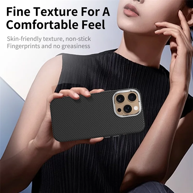 GKK For iPhone 16 Pro Case Compatible with MagSafe Metal + PC Phone Back Cover Carbon Fiber Texture - Black