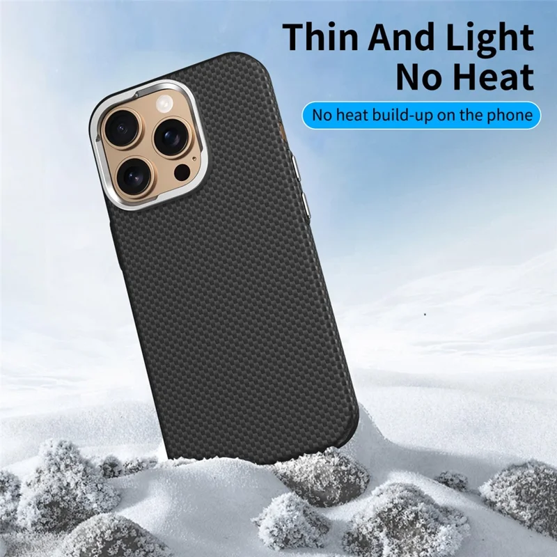 GKK For iPhone 16 Pro Case Compatible with MagSafe Metal + PC Phone Back Cover Carbon Fiber Texture - Black