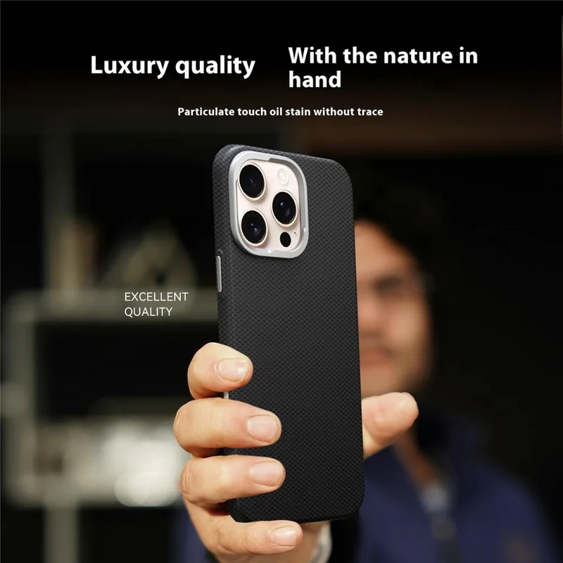 GKK For iPhone 16 Case Compatible with MagSafe Metal + PC Phone Back Cover Carbon Fiber Texture - Black