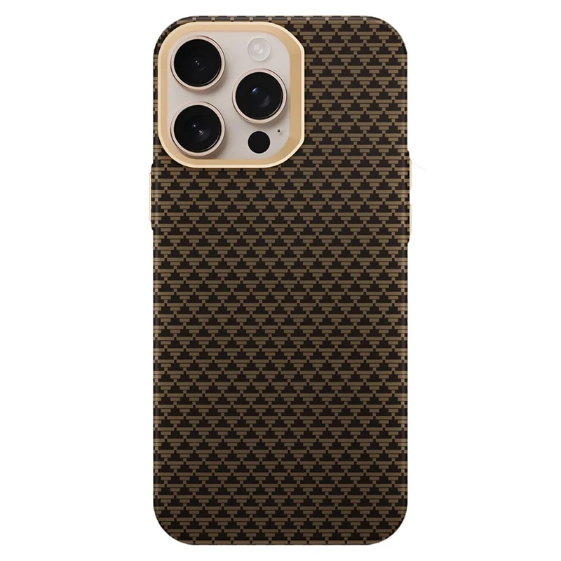 GKK BTGD For iPhone 16 Pro Case Woven Texture Compatible with MagSafe Metal + PC Phone Back Cover - Gold