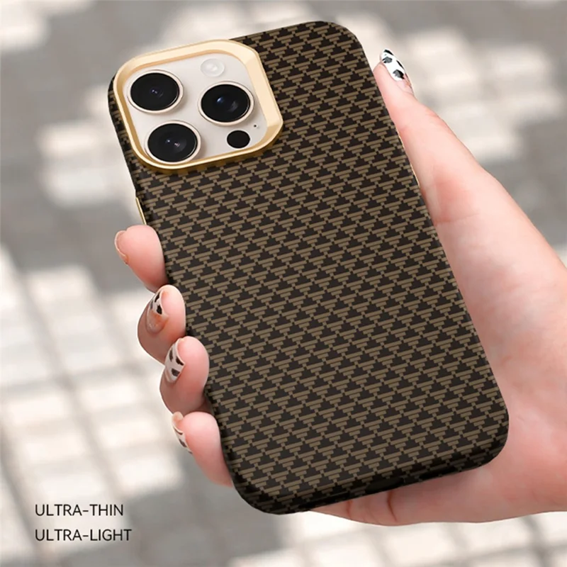 GKK BTGD For iPhone 16 Pro Case Woven Texture Compatible with MagSafe Metal + PC Phone Back Cover - Gold