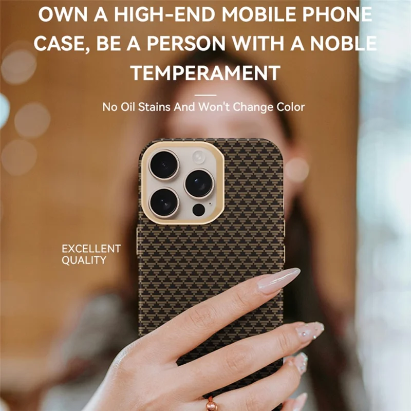 GKK BTGD For iPhone 16 Pro Case Woven Texture Compatible with MagSafe Metal + PC Phone Back Cover - Gold