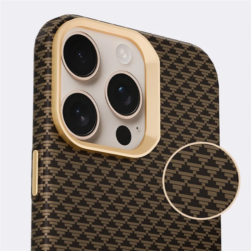 GKK BTGD For iPhone 16 Pro Case Woven Texture Compatible with MagSafe Metal + PC Phone Back Cover - Gold