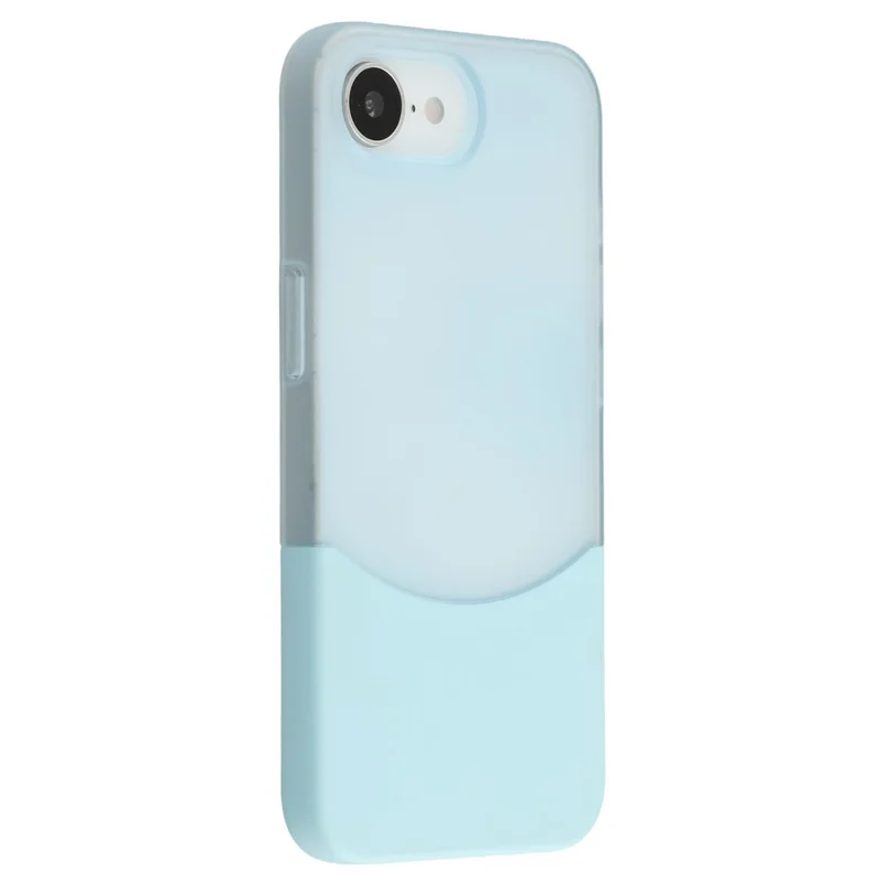 For iPhone 16e Case Dual Color Splicing Matte PC Phone Cover Large Camera Cutout - Transparent Cyan + Baby Blue