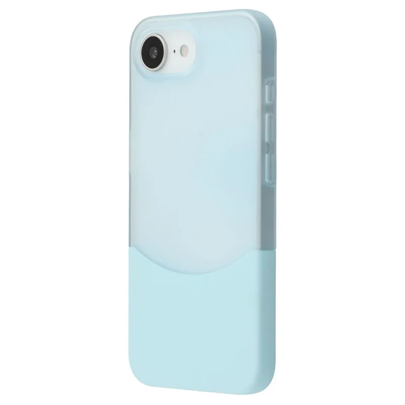 For iPhone 16e Case Dual Color Splicing Matte PC Phone Cover Large Camera Cutout - Transparent Cyan + Baby Blue