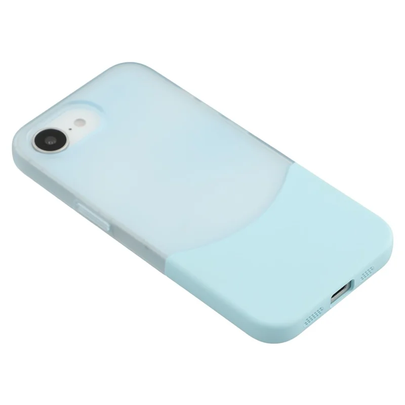 For iPhone 16e Case Dual Color Splicing Matte PC Phone Cover Large Camera Cutout - Transparent Cyan + Baby Blue
