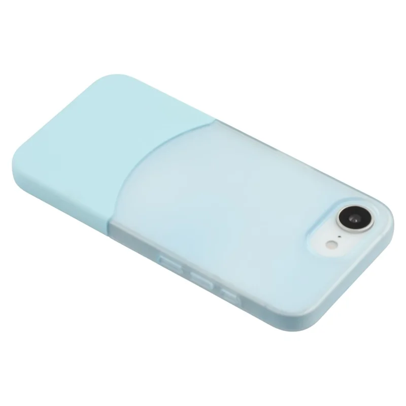 For iPhone 16e Case Dual Color Splicing Matte PC Phone Cover Large Camera Cutout - Transparent Cyan + Baby Blue