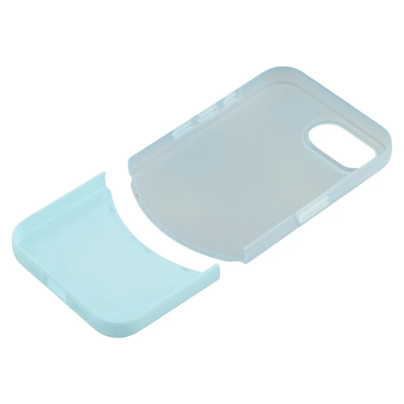 For iPhone 16e Case Dual Color Splicing Matte PC Phone Cover Large Camera Cutout - Transparent Cyan + Baby Blue