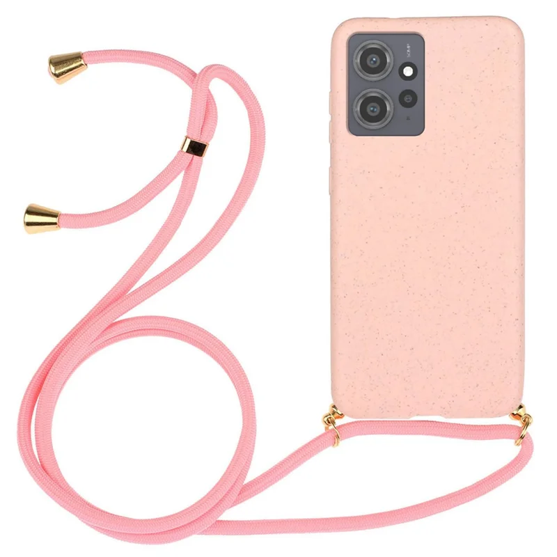 For Xiaomi Redmi Note 12 4G Case Biodegradable Wheat Straw + TPU Eco-Friendly Phone Cover with Lanyard - Pink