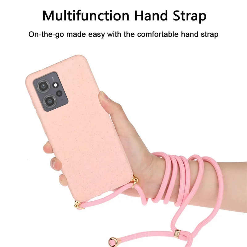 For Xiaomi Redmi Note 12 4G Case Biodegradable Wheat Straw + TPU Eco-Friendly Phone Cover with Lanyard - Pink