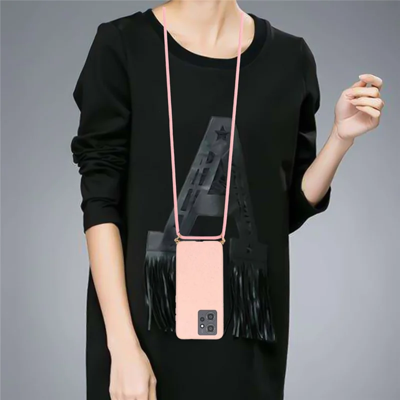 For Xiaomi Redmi Note 12 4G Case Biodegradable Wheat Straw + TPU Eco-Friendly Phone Cover with Lanyard - Pink