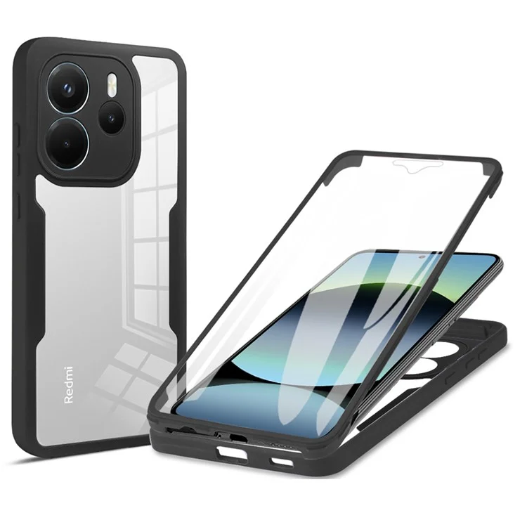 Für Xiaomi Redmi Note 14 4G (164,84 mm) Hülle Acryl + TPU Transparente Handyhülle mit PET-Displayschutzfolie - Schwarz