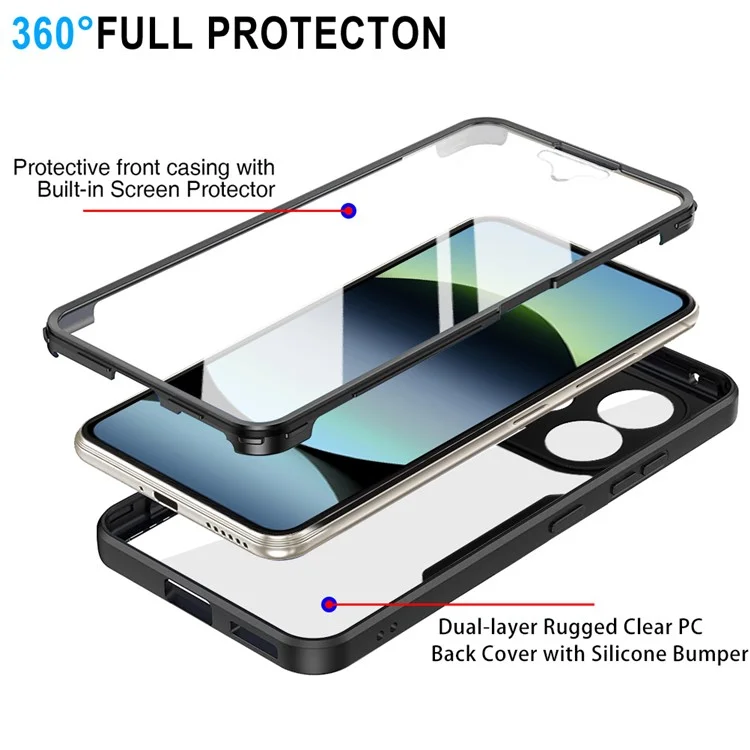 Für Xiaomi Redmi Note 14 4G (164,84 mm) Hülle Acryl + TPU Transparente Handyhülle mit PET-Displayschutzfolie - Schwarz