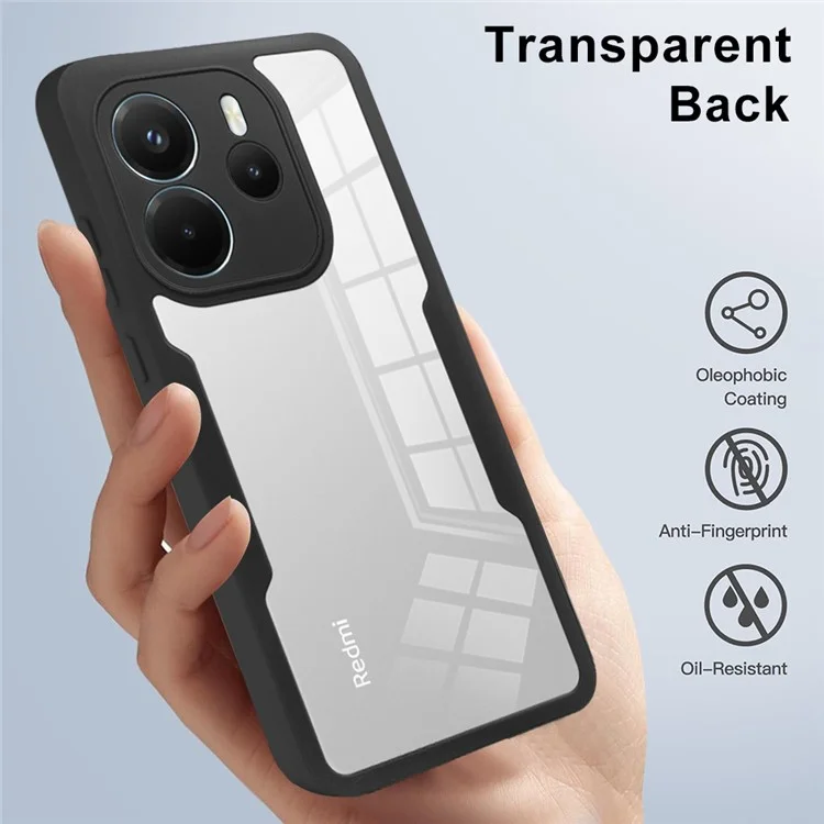 Für Xiaomi Redmi Note 14 4G (164,84 mm) Hülle Acryl + TPU Transparente Handyhülle mit PET-Displayschutzfolie - Schwarz