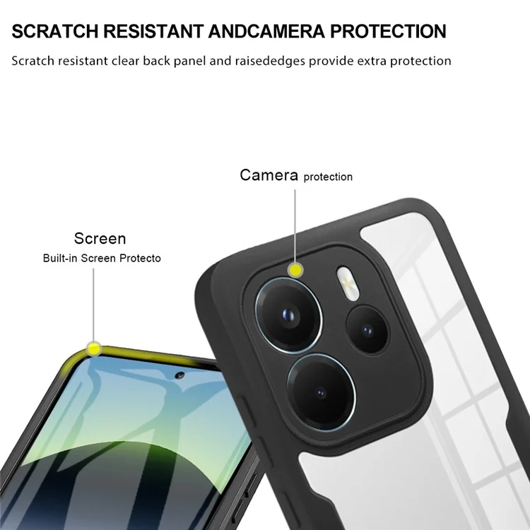Für Xiaomi Redmi Note 14 4G (164,84 mm) Hülle Acryl + TPU Transparente Handyhülle mit PET-Displayschutzfolie - Schwarz