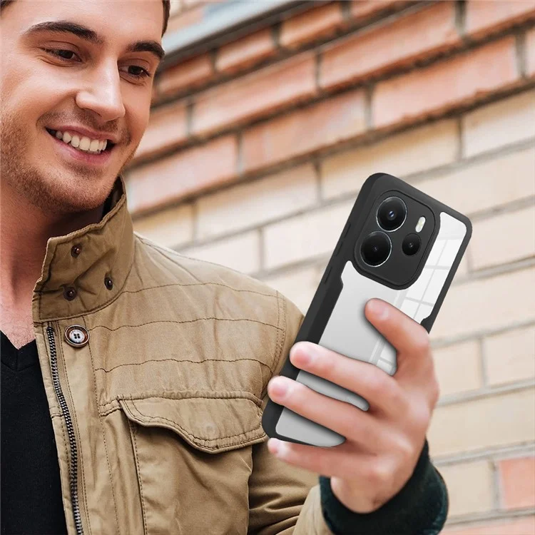 Für Xiaomi Redmi Note 14 4G (164,84 mm) Hülle Acryl + TPU Transparente Handyhülle mit PET-Displayschutzfolie - Schwarz