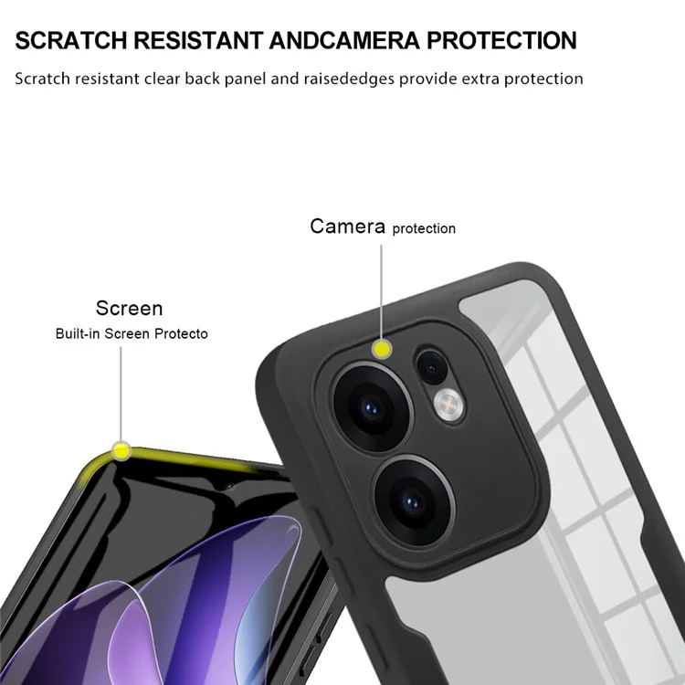 Cover per Oppo Reno13 F 5G / Reno13 F 4G in Acrilico + TPU Trasparente con Pellicola Protettiva per Schermo PET - Nero
