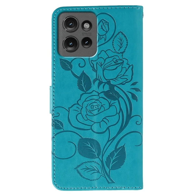 For Motorola Edge 50 Pro 5G / Edge 50 5G Case Wallet Stand Imprinted Rose Butterfly PU Leather Phone Cover - Blue