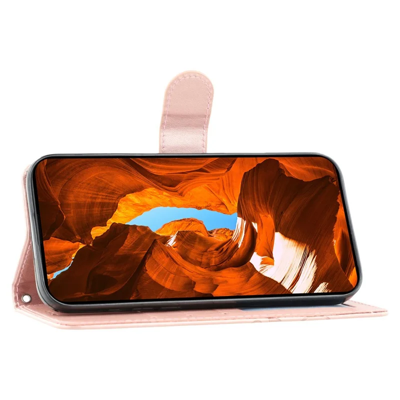 For Nothing Phone (3a) Case Wallet Stand Imprinted Rose Butterfly PU Leather Phone Cover - Rose Gold