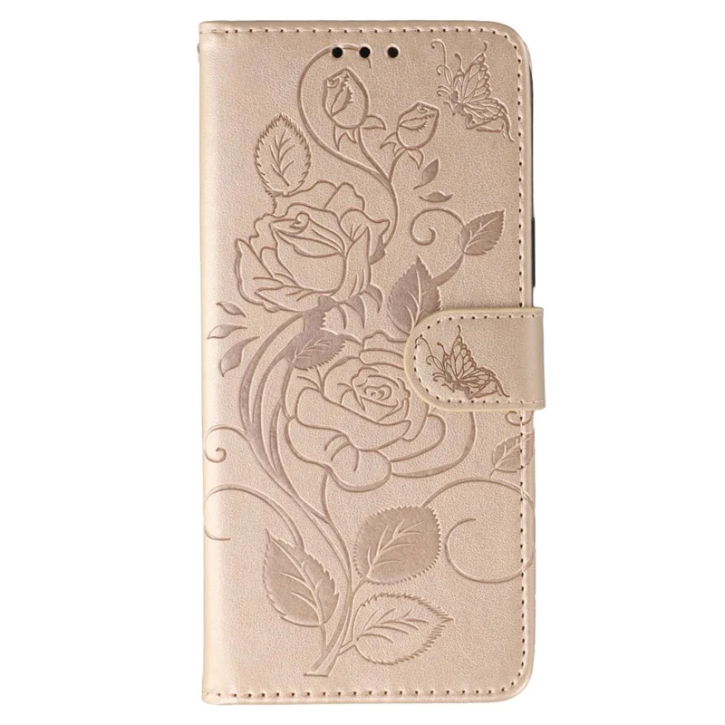 For Nothing Phone (3a) Case Wallet Stand Imprinted Rose Butterfly PU Leather Phone Cover - Rose Gold