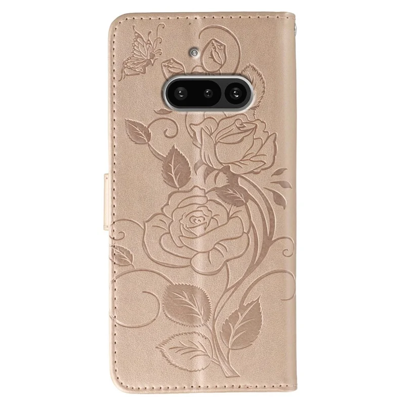For Nothing Phone (3a) Case Wallet Stand Imprinted Rose Butterfly PU Leather Phone Cover - Rose Gold