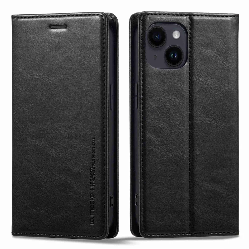 LC.IMEEKE Obudowa portfelowa z funkcją podpórki i blokadą RFID na iPhone'a 14, magnetyczna obudowa ochronna z syntetycznej skóry PU, automatycznie przyciągana - Czarny