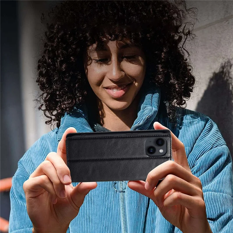 LC.IMEEKE Obudowa portfelowa z funkcją podpórki i blokadą RFID na iPhone'a 14, magnetyczna obudowa ochronna z syntetycznej skóry PU, automatycznie przyciągana - Czarny