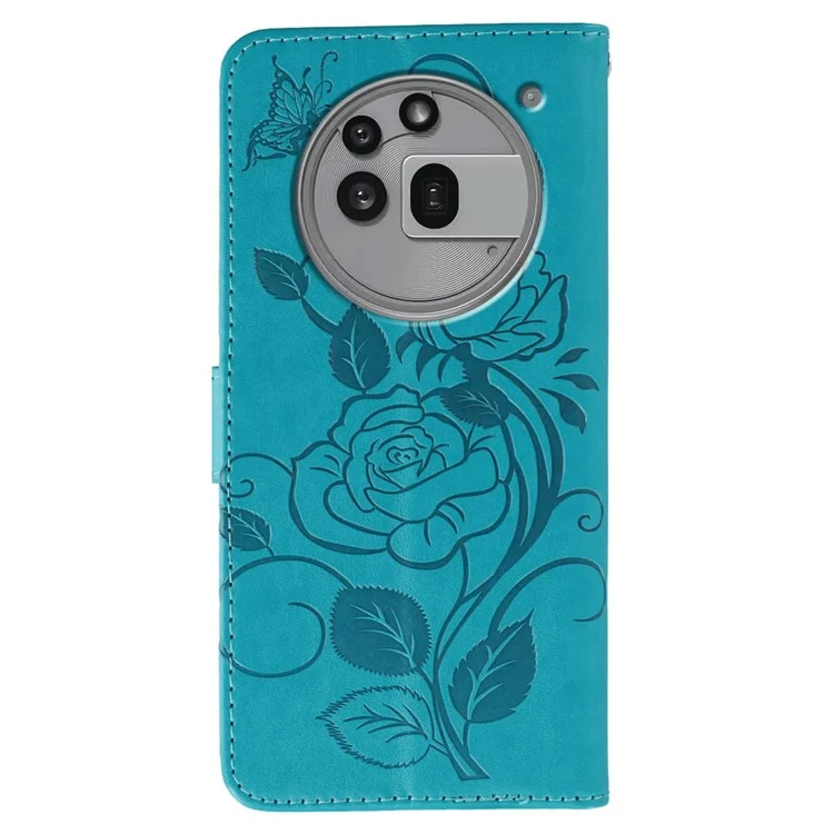 Étui portefeuille Support pour Nothing Phone (3a) Pro avec Motif Rose Papillon en Cuir PU - Bleu
