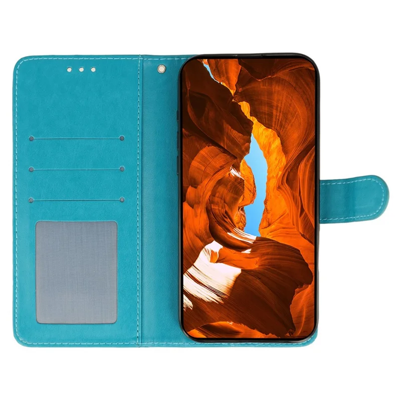 For Realme 14 Pro 5G Case Wallet Stand Imprinted Rose Butterfly PU Leather Phone Cover - Blue