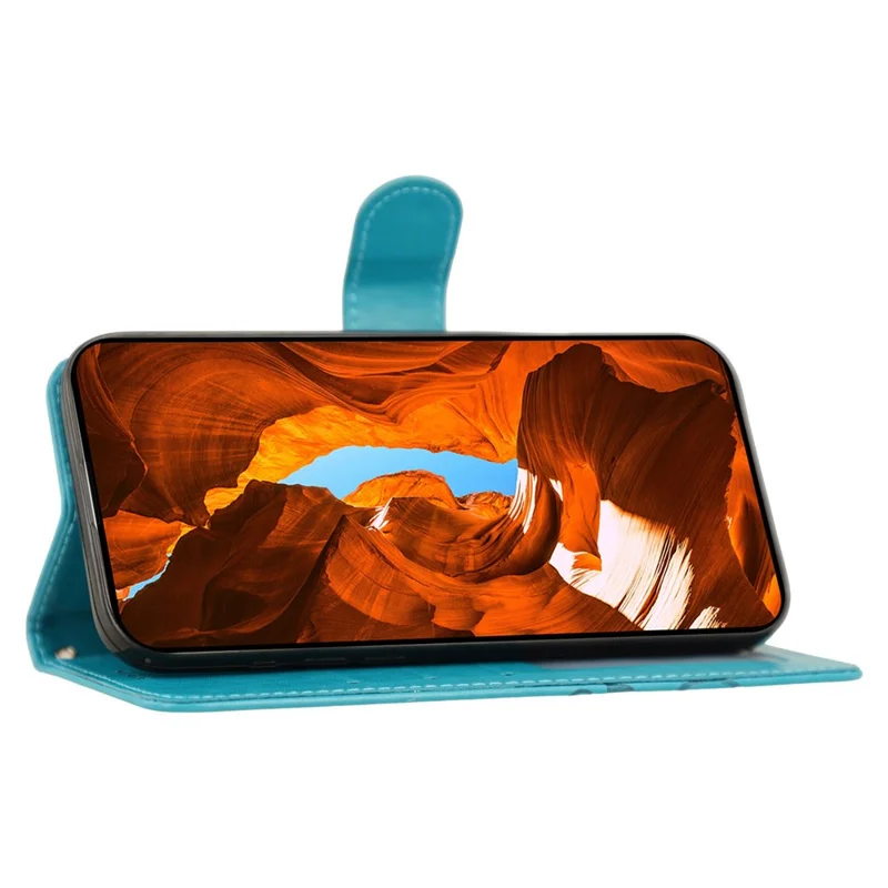For Realme 14 Pro 5G Case Wallet Stand Imprinted Rose Butterfly PU Leather Phone Cover - Blue