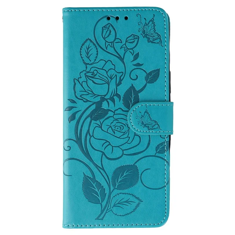 For Realme 14 Pro 5G Case Wallet Stand Imprinted Rose Butterfly PU Leather Phone Cover - Blue