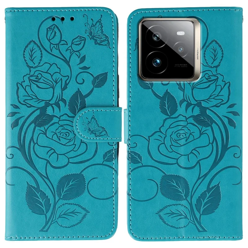 For Realme GT 7 Pro 5G Case Wallet Stand Imprinted Rose Butterfly PU Leather Phone Cover - Blue