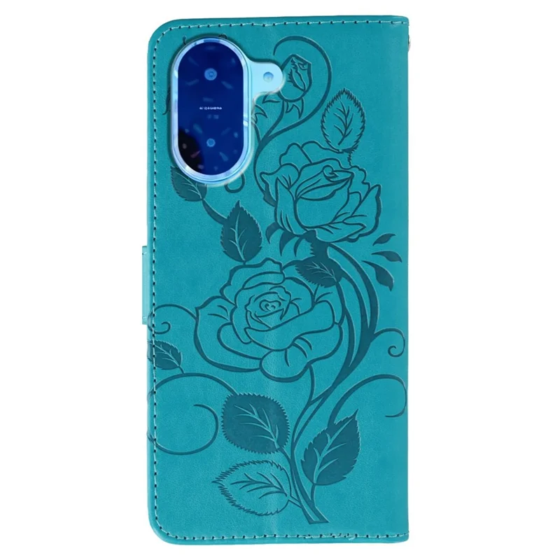 For Xiaomi Redmi A5 NFC (EU) (173.45mm) Case Wallet Stand Imprinted Rose Butterfly PU Leather Phone Cover - Blue