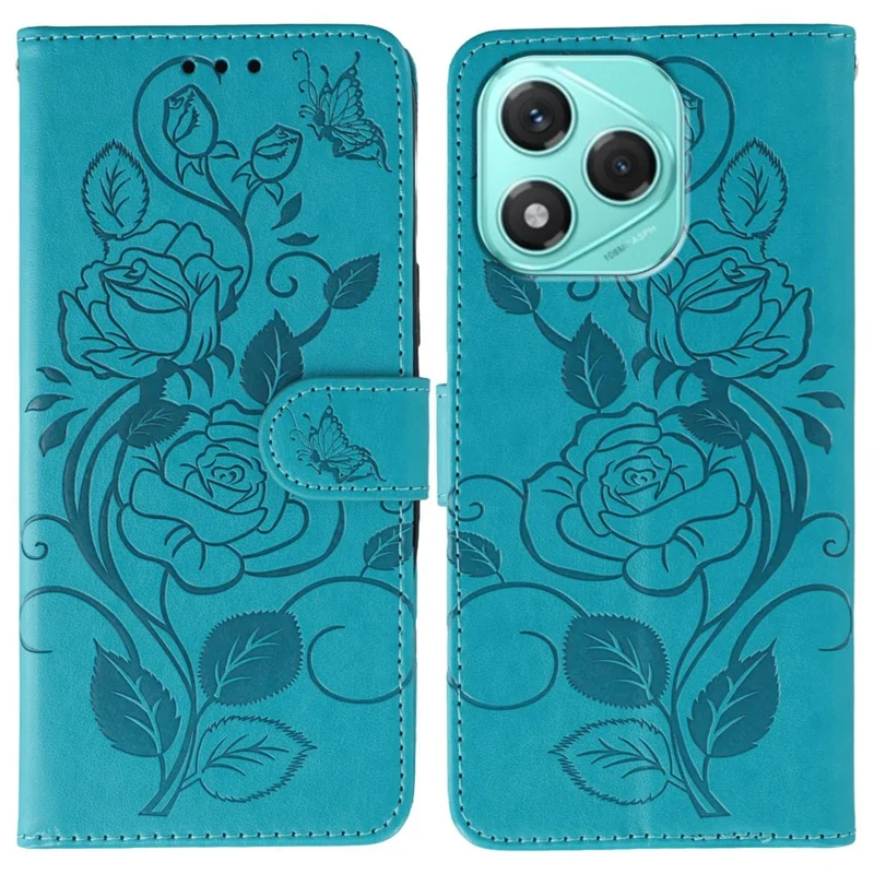 For Honor 400 Lite 5G Case Wallet Stand Imprinted Rose Butterfly PU Leather Phone Cover - Blue