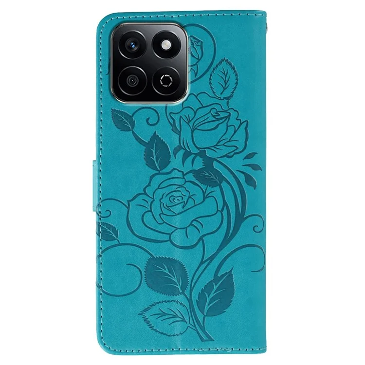 Phone Case For Honor X7c 4G / 200 Smart 5G / Play 60 Plus 5G / Play 9T Wallet Stand Imprinted Rose Butterfly PU Leather Cover - Blue