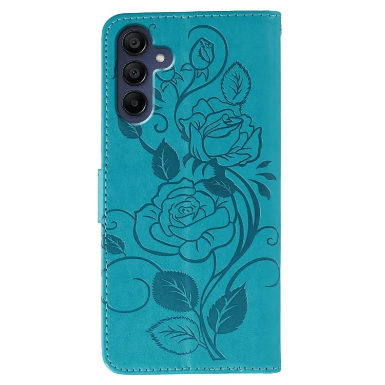Funda tipo cartera para Samsung Galaxy A06s con soporte, diseño de Rosa y Mariposa en Cuero PU - Azul