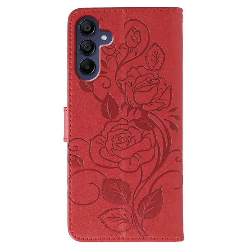 For Samsung Galaxy A06s Case Wallet Stand Imprinted Rose Butterfly PU Leather Phone Cover - Red